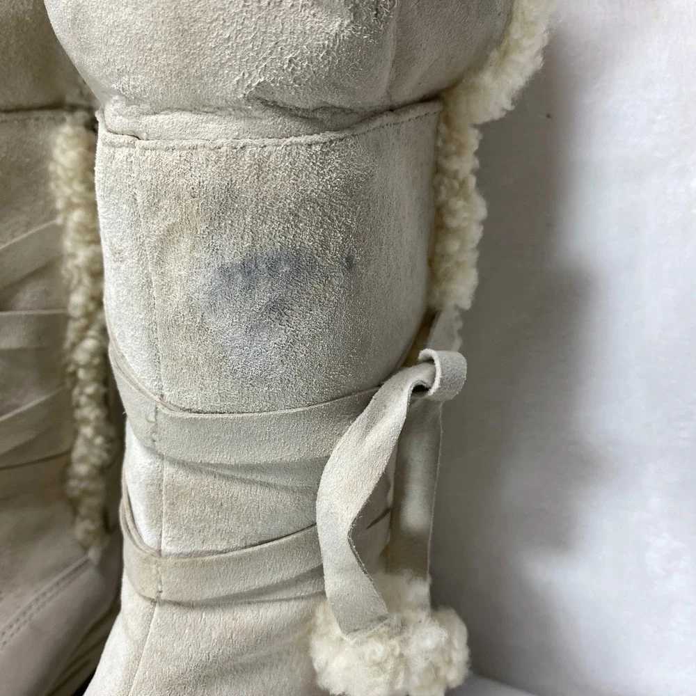 The North Face Womens Insulated Primaloft Shearling Boots Cream Suede  7‎